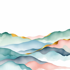 Abstract Watercolor Landscape with Gold Accents