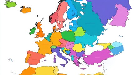 Obraz premium Map of Europe with countries labeled in different colors