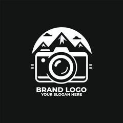 a flat logo of a camera with a mountain icon inside the lens
