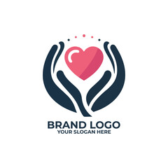 flat logo with an abstract hand holding a heart