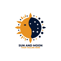 a flat logo with a simple sun and moon