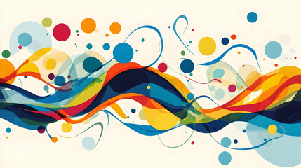 Abstract colorful wave with dots and swirls.