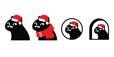 cat vector black kitten christmas santa claus hat calico icon window neko pet cartoon character munchkin illustration symbol clip art isolated