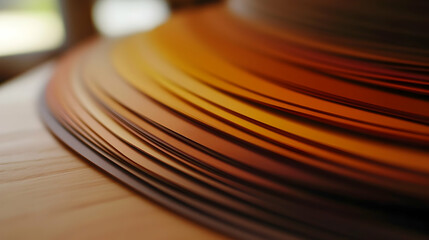 Obraz premium A close-up shot of a stack of colorful paper, revealing a gradient of orange, red, and brown hues.