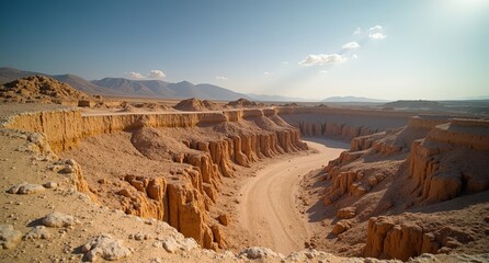 The Danakil Depression, Ethiopia, colorful sulfur pools and volcanic landscapes under bright...