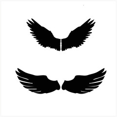 A black and white eagle bird with face and large wings. Isolated vector tattoo on white background.