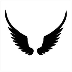 Black raven wing isolated with feather texture. Angel wings, bird wings collection cartoon hand drawn vector illustration. Logo, icon.