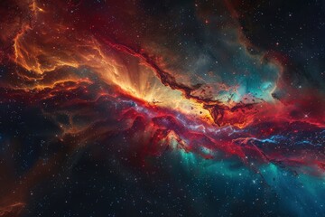 Cosmic Nebula with Red, Orange, and Blue Hues