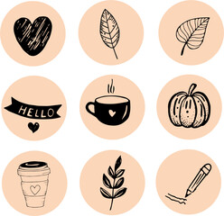 Instagram Highlights cover icons. Boho style. Abstract. Fashion and style. Vector