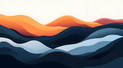 Abstract landscape with blue and orange mountains.