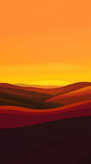 Fototapeta premium Abstract sunset over rolling hills in shades of orange and brown.