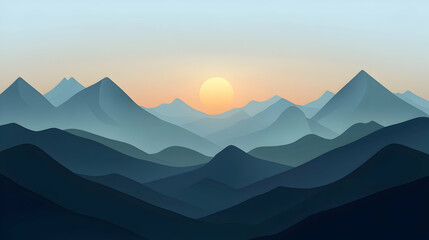 Silhouette of a mountain range with the sun rising over the horizon.