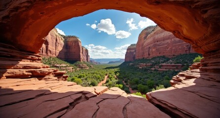 Devil's Bridge, Sedona, Arizona, USA, natural rock arch in desert landscape under clear sky. Captured with Nikon D850, showcasing rugged, iconic landmark with vibrant tones.
