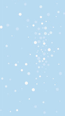 Fototapeta premium Magic falling snow christmas background. Subtle flying snow flakes and stars on light blue winter backdrop. Magic falling snow holiday scenery. Vertical vector illustration.
