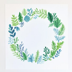 Cute children's drawing of a green forest wreath artwork