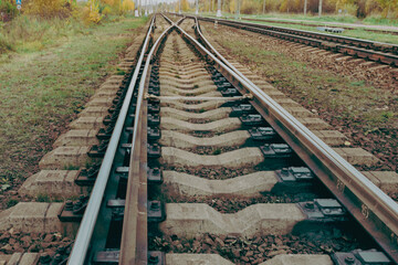 A railway track or railroad track,  .railway tracks diverge in the distance