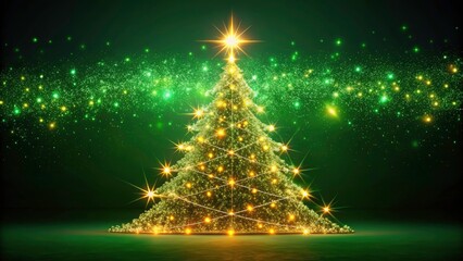 Abstract Christmas Tree of Glowing Lights on Dark Green Background - Festive Holiday Art for Seasonal Decor, Christmas Spirit, and Winter Celebration