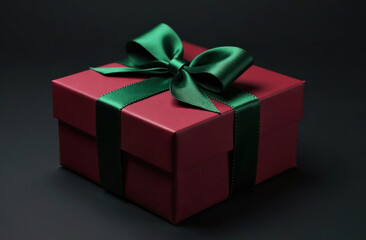 Obraz premium A festive red gift box tied with a green ribbon, perfect for holidays, celebrations, or special occasions