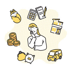 シンプル　イラスト　ライフプランを考える若い女性
