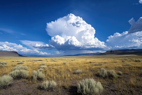 Majestic sky adorned with towering cumulus clouds, showcasing nature's grandeur and beauty.