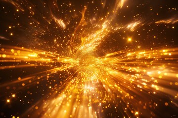 Obraz premium Golden Lights Radiating from a Central Point in a Dark Background