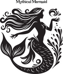Mermaid vector illustration design template. A graceful mermaid with flowing hair and shimmering tail, symbolizing mystery and allure.