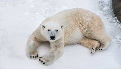 A polar bear lying in the snowy environment