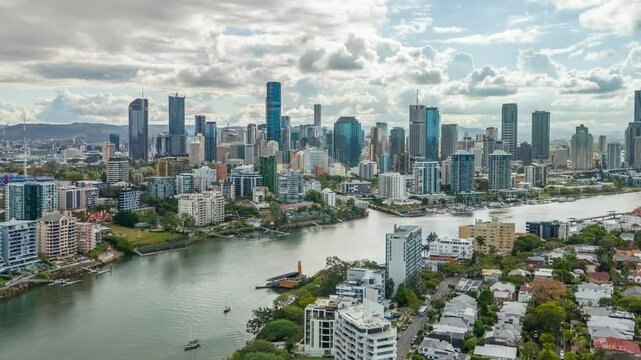 Aerial hyperlapse, dronelapse video of Brisbane city in Australia