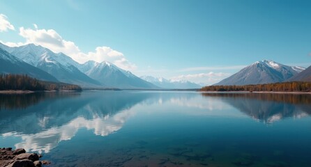 Lake Baikal, Russia, vast blue lake with ice formations and mountain backdrop, capturing the pristine and untouched beauty of the world’s deepest lake.