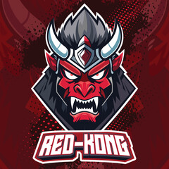 Red Kong Mascot Logo - Aggressive Beast Illustration for Esports and Gaming
