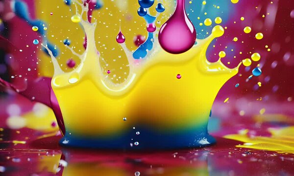 Vibrant splashes of paint create a dynamic and colorful visual effect.