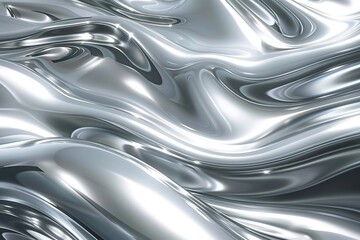 Fluid silver waves with reflective metal texture