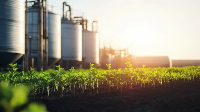 Silos near crop field