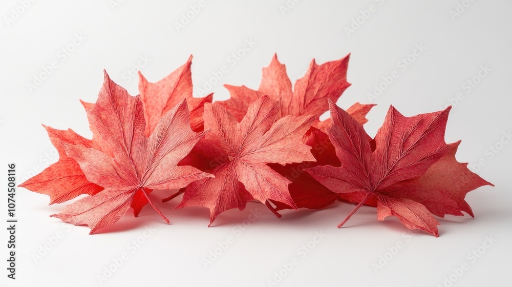 Poster a cluster of bright red maple leaves placed on a clean white background