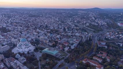 Morning view of Saint Sava, orthodox church in Belgrade, Serbia.