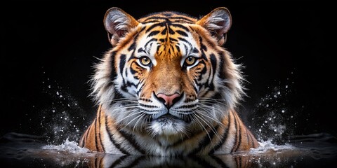 Majestic Double Exposure of a Tiger Against an Elegant Black Background, Capturing the Essence of Wild Beauty and Mystique in a Stunning Visual Harmony