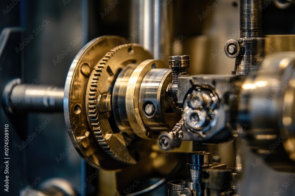 Poster A close-up shot of a machine with a clock attached, suitable for use in industrial or technical contexts