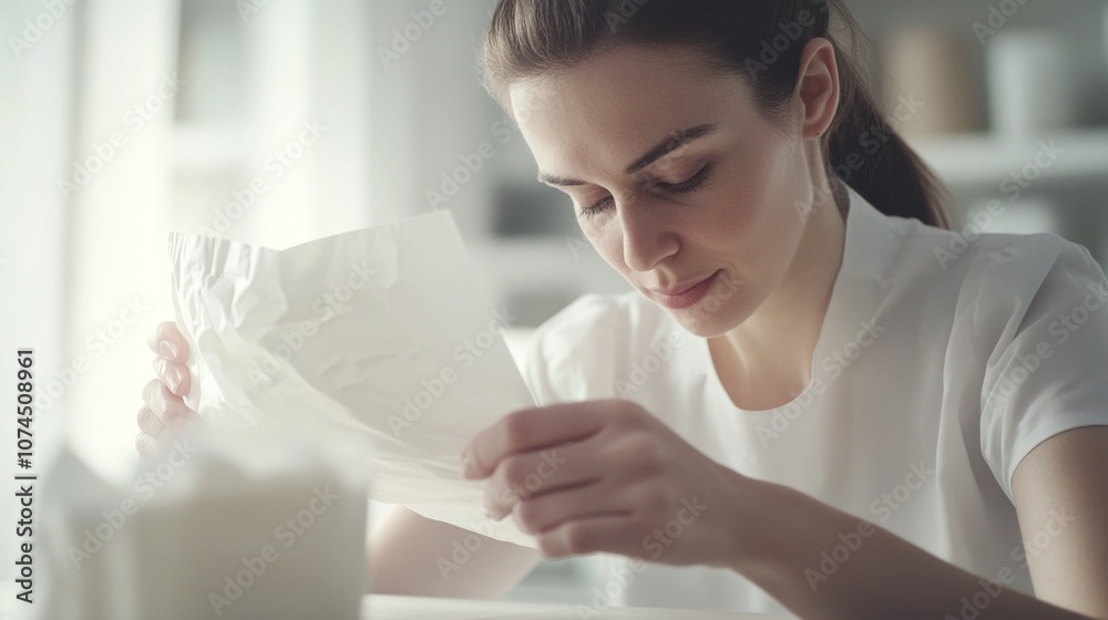 Poster a person reading a document or letter at a desk or table