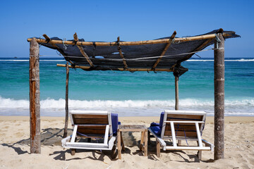 Beach Deckchairs and Gazebo - Tropical Destination and Sea 