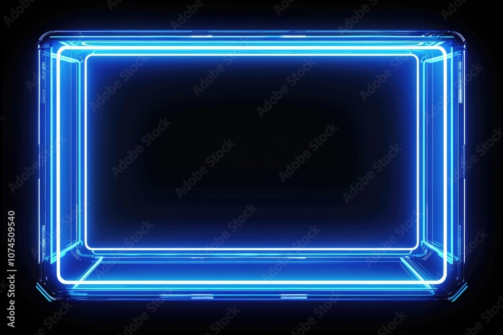Poster a blue neon frame on a dark background, ready for use as a decorative element or design accent