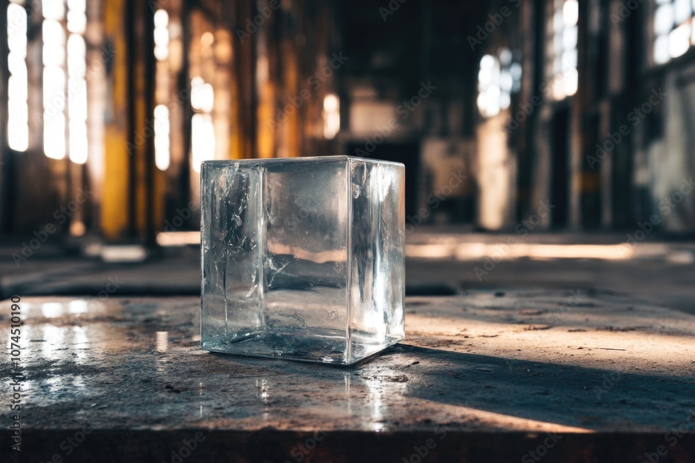 Poster a clear glass block sits atop a table, ready for display or use in decorative arrangements