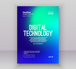 Poster brochure cover banner presentation layout template, Technology digital futuristic internet network green blue gradient background, Abstract cyber future tech, Ai big data business flyer vector