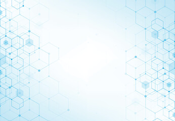 Abstract hexagonal molecular structures in technology background and science style. Medical design. Vector illustration