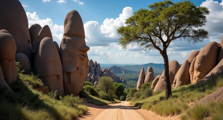 Tsingy de Bemaraha Stone Forest, Madagascar, unique limestone formations creating jagged, alien landscape. Captured in natural light with Nikon D850, revealing surreal, intricate scenery.