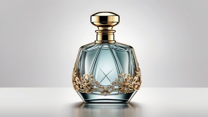 A sophisticated perfume bottle isolated on a clear or white backdrop, png-