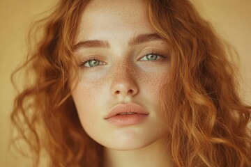 Naklejka premium Close-up portrait of a woman with distinctive freckles on her face