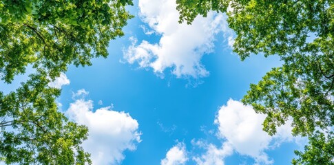 Obraz premium Vibrant afternoon sky adorned with fluffy scattered clouds, creating a picturesque and serene atmosphere.