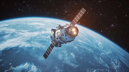 Naklejka premium Spaceship in the space and earth on the background