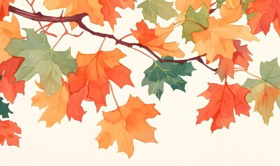 Fototapeta premium Maple branch watercolor illustration with colorful leaves on white background, Generative AI 