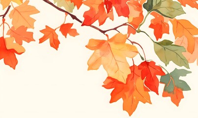 Fototapeta premium Maple branch watercolor illustration with colorful leaves on white background, Generative AI 